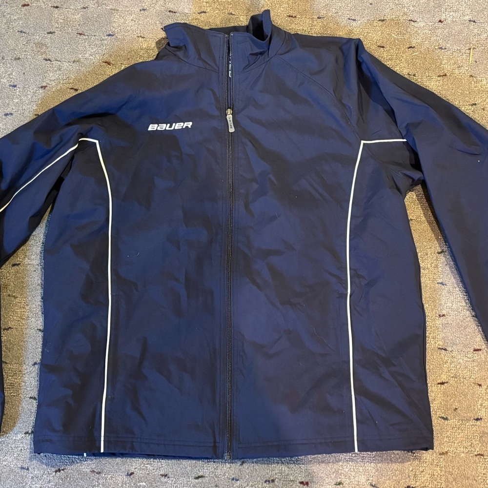 NWOT Bauer Hockey Full Zip Jacket Nylon Vented Back Extra Large Navy Blue XL